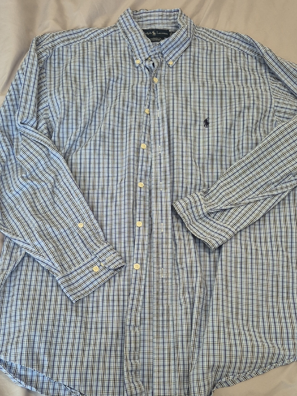 Polo by Ralph Lauren Light Blue & Navy Plaid Button-Down Shirt Size 17 1/2 34/35
